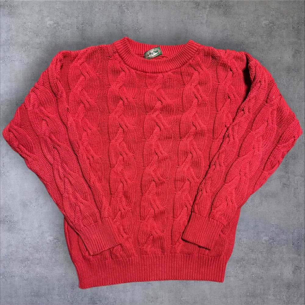 Vintage 90s Appalachian Trail Sweater‎ Men's Size L Cable Knit Fisherman Red